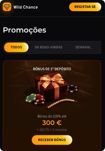 WildChance Casino mobile screen promotions