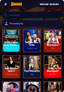 Smash Casino mobile screen live games