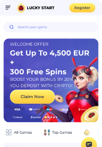 LuckyStart casino mobile screen welcome bonus