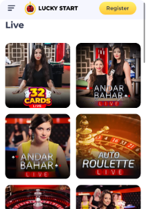 LuckyStart casino mobile screen live casino