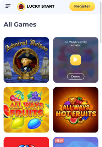 LuckyStart casino mobile screen slots games