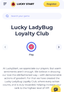 LuckyStart casino mobile screen loyalty club