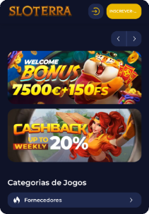 Sloterra casino mobile screen welcome bonus