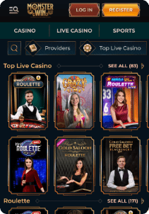 MonsterWin casino mobile screen live casino