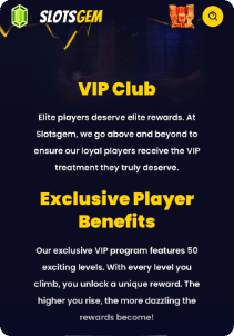 SlotsGem casino mobile screen vip club