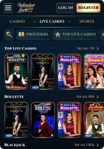Wonderluck casino mobile screen liive games