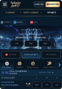 Wonderluck casino mobile screen sports